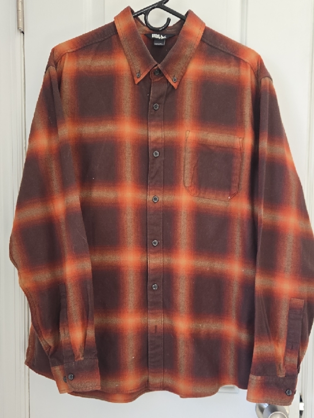Eddie Bauer Men's XL Favorite Flannel Brown Orange Plaid Shirt